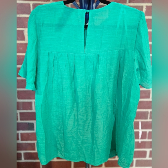 Nanette Lepore Pleated Babydoll Lillypad Green Womans Blouse Top M $58 NEW - Picture 3 of 5
